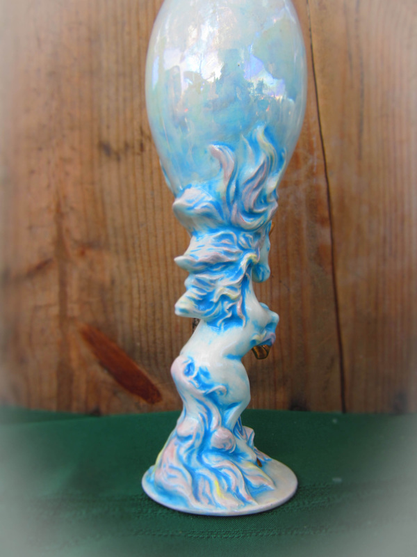 ceramic painted unicorn wine goblet