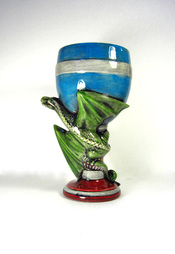 Hand painted large ceramic dragon goblet