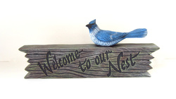 Ceramic welcome to our nest blue jay sign