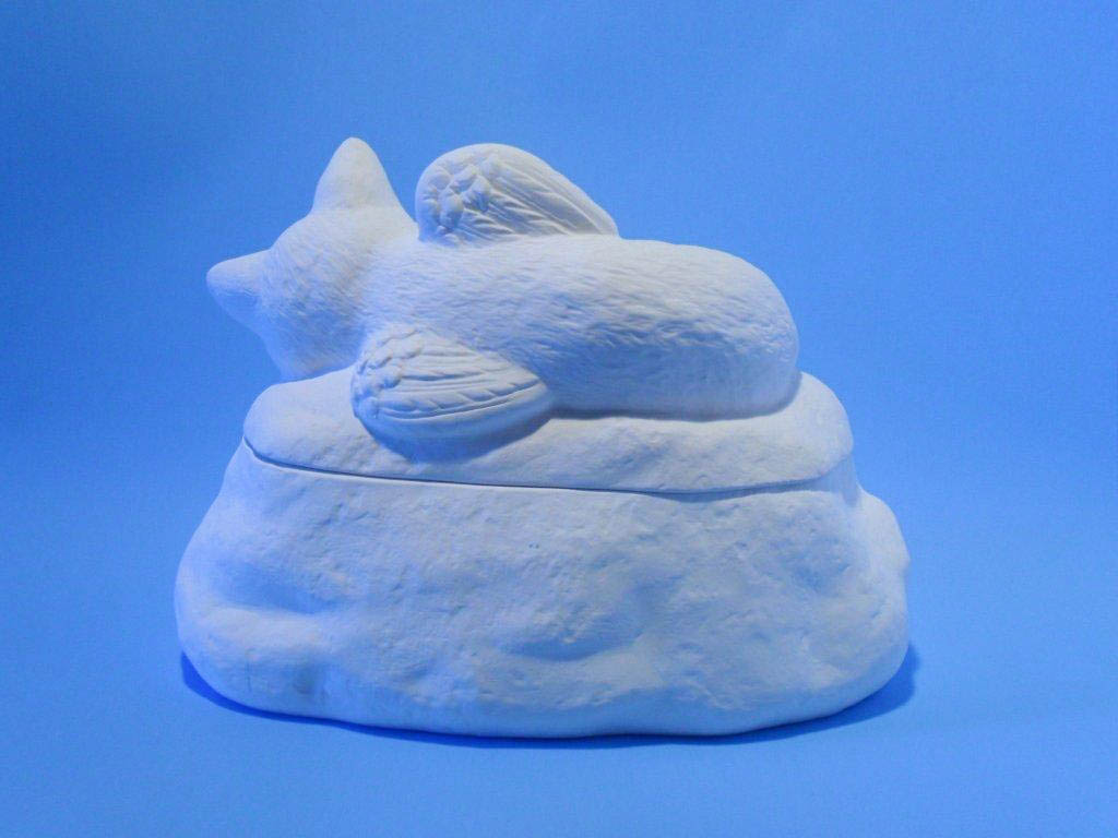 Ceramic unpainted engraved cat cremation urn