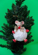 Ceramic painted mouse in a snowball christman ornament