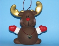 Ceramic painted reindeer with bell ornament