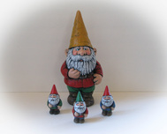 Ceramic Painted Garden Gnome Set - One large and 3 Mini Gnomes