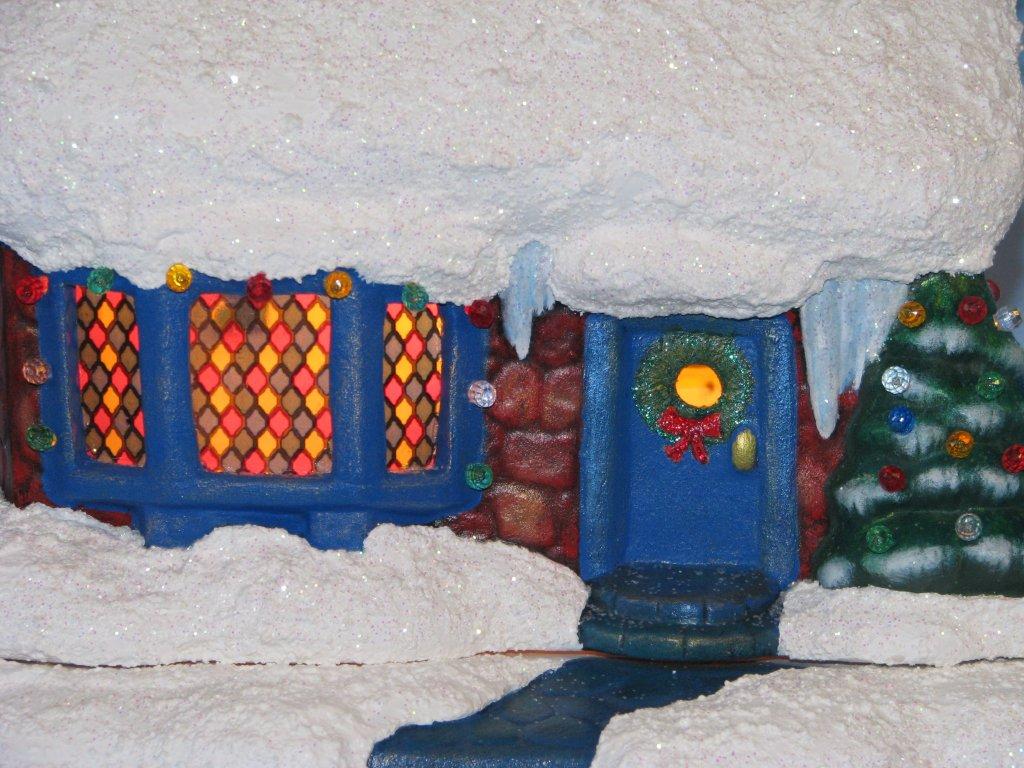 Ceramic painted christmas village snow santa house