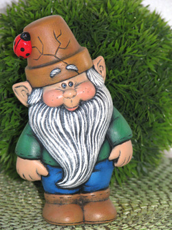 Ceramic Small Painted Crackpot Gnome with Ladybug
