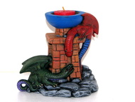 Ceramic painted dragon altar for candles or incense