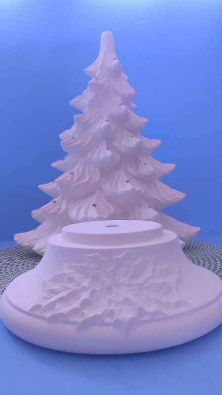 Ceramic medium unpainted pine christmas tree with holly base
