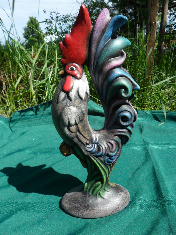 Ceramic painted standing rooster
