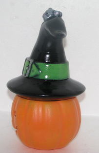 Ceramic Pumpkin Wearing a Witches Hat