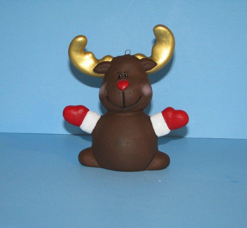Ceramic painted reindeer christmas ornament with bell