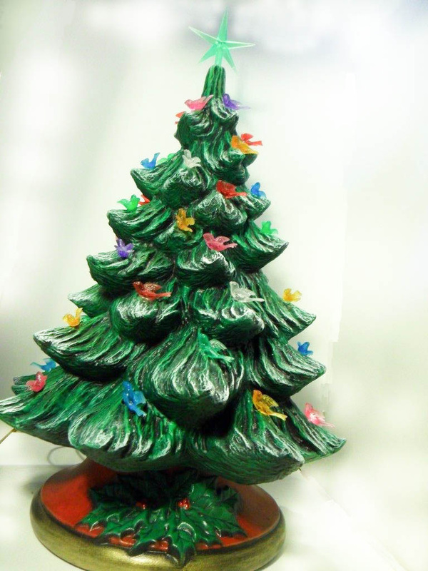 Ceramic painted large pine christmas tree