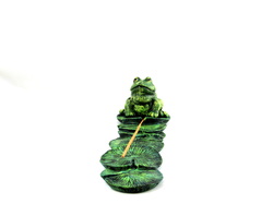 Ceramic Frog on Lilypads Incense Holder with Two Holes for Incense