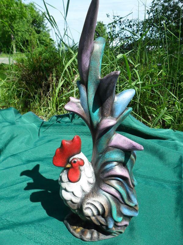 Ceramic painted sitting rooster