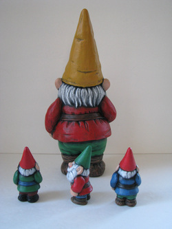 Ceramic Painted Garden Gnome Set - One Large Gnome and 3 Mini Gnomes