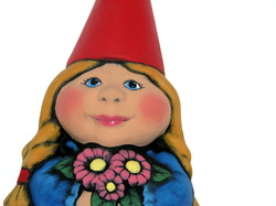 Ceramic Female Garden Gnome with website for Marketing